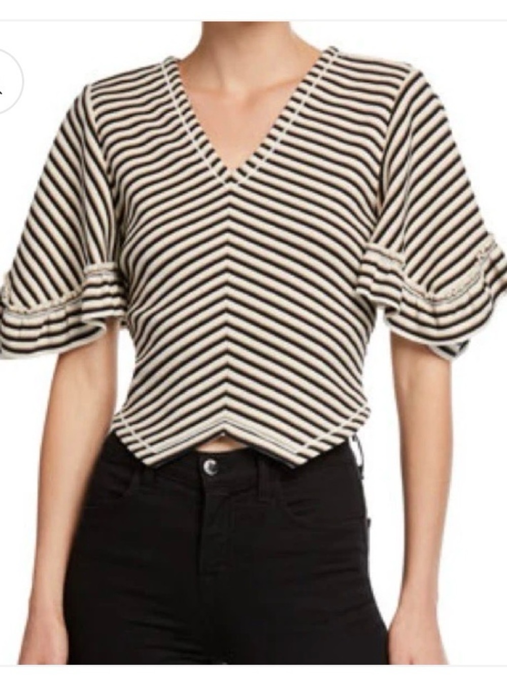 See By Chloe Striped V-Neck Cropped Blouse Black & Cream XL